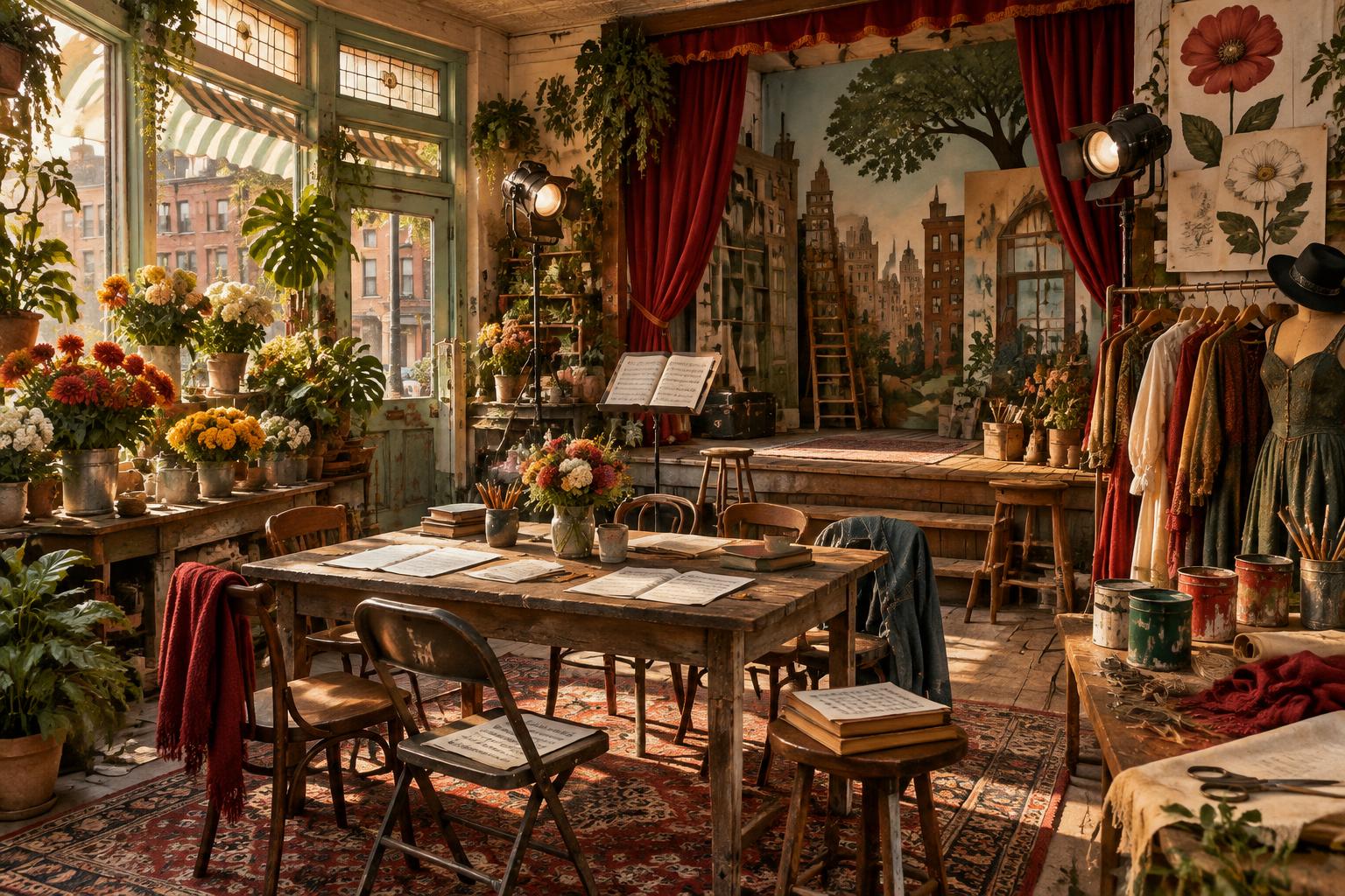 A neighborhood flower shop transformed into a warm community theatre workspace